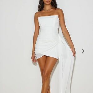 Hello Molly White Asymmetrical Strapless Bodycon Dress